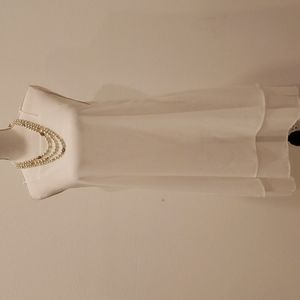 ELFIN Chiffon Dressy Tunic Blouse off white Seelvess, V-back Sized L